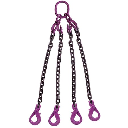 Us Cargo Control 3/8" x 15', Adjustable 4Leg Chain Sling w/ Self-Locking Hooks-Grade100 38G100QOSLA-15